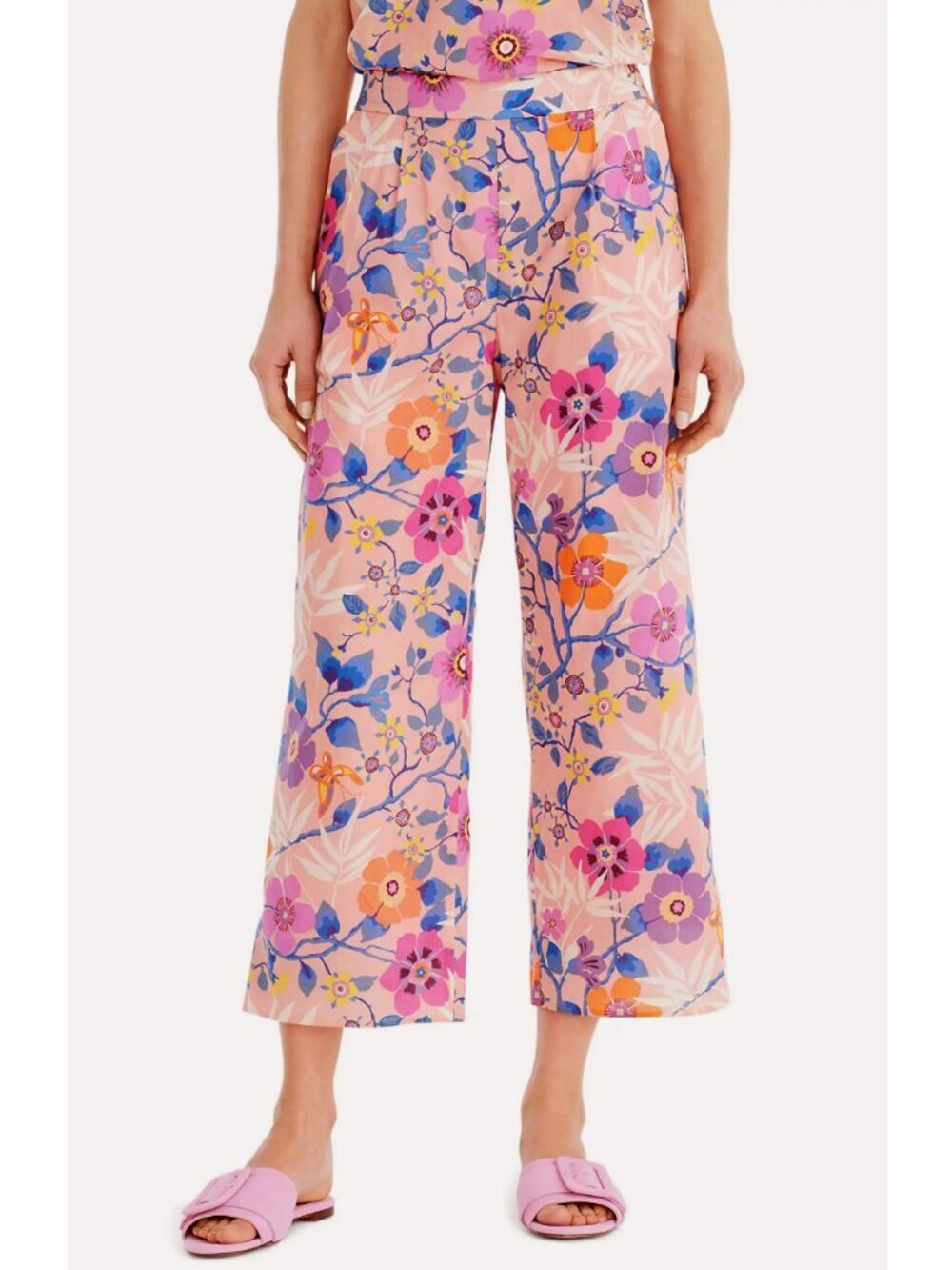 New J.Crew x Liberty Tana 100% Cotton Floral Crop Pant Pink 12, Large - Picture 1 of 7